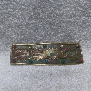 Gold Art Deco Handmade Wide Buckle Beads Signed Great Vintage Condition